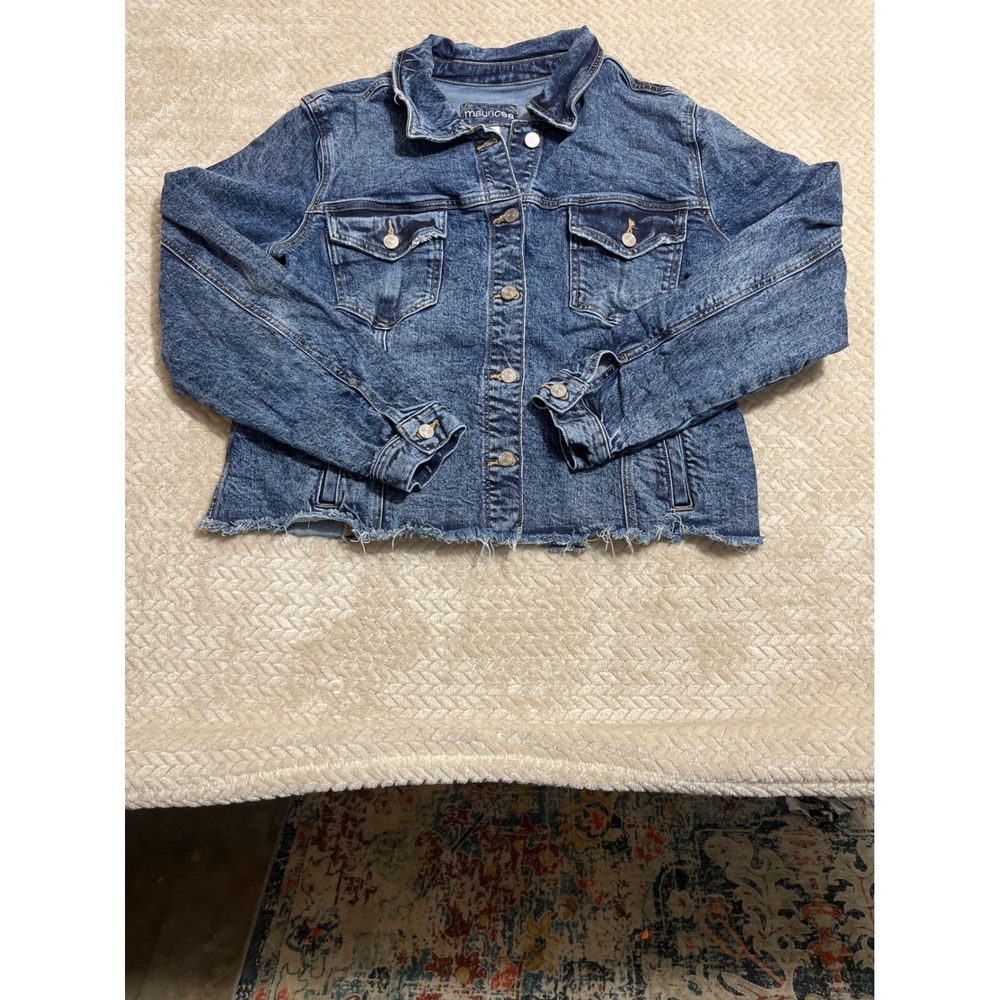 Maurices Womens XXL Acid Wash Denim Trucker Jacket Frayed Hem Blue Jacket